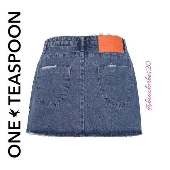 ONE TEASPOON Vanguard Mid Waist Relaxed Mini Denim Skirt Rosewood 30 NWT O-392 - Picture 5 of 14